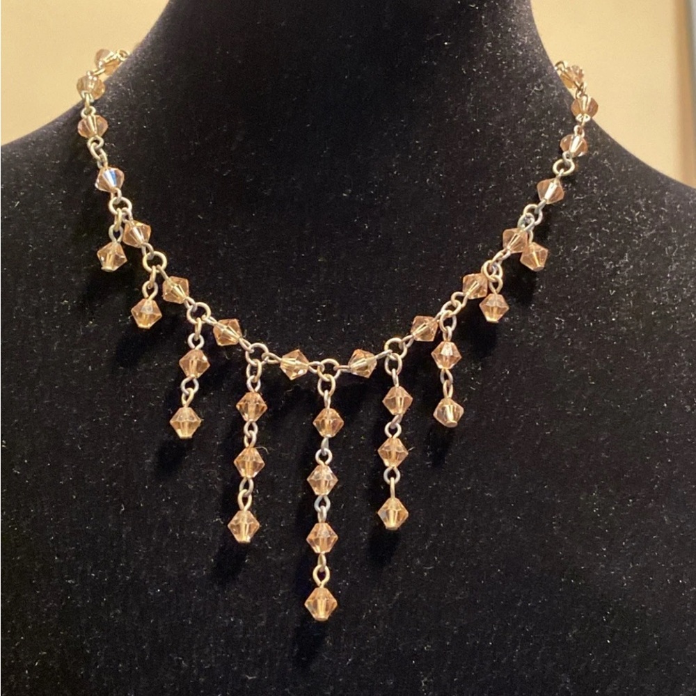 Vintage Gold Tone Crystal Bead Drop Necklace Elegant Dangle Statement Jewelry